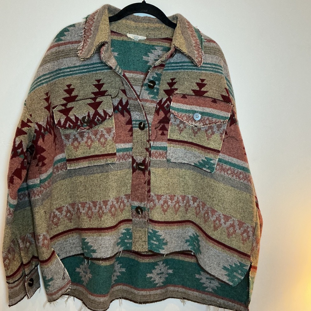 La‎ Miel Aztec Shacket Women Medium Multicolor Excellent Southwestern Oversized
